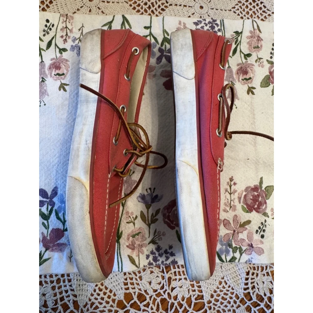 Men's Polo Ralph Lauren Boat Shoes Size 10.5 Red Canvas